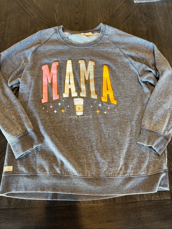 Simply Southern Sweaters - Simply Southern Grey 'MAMA' Sweatshirt with Pink & Yellow Accents